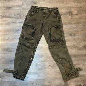 Free People Cargo Pants distressed green utility we the free Small Trendy